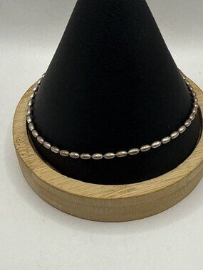 Silver Rice Bead Bracelet Anklet Minimalist Oval Grain Chain Boho